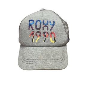 Roxy light gray snapback mesh trucker hat cap.